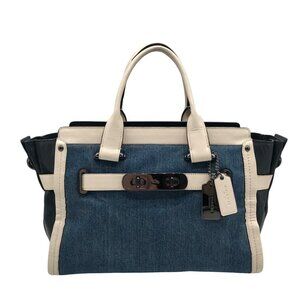 Coach Denim And Cream Fabric Soft Swagger Carryall Satchel Bag